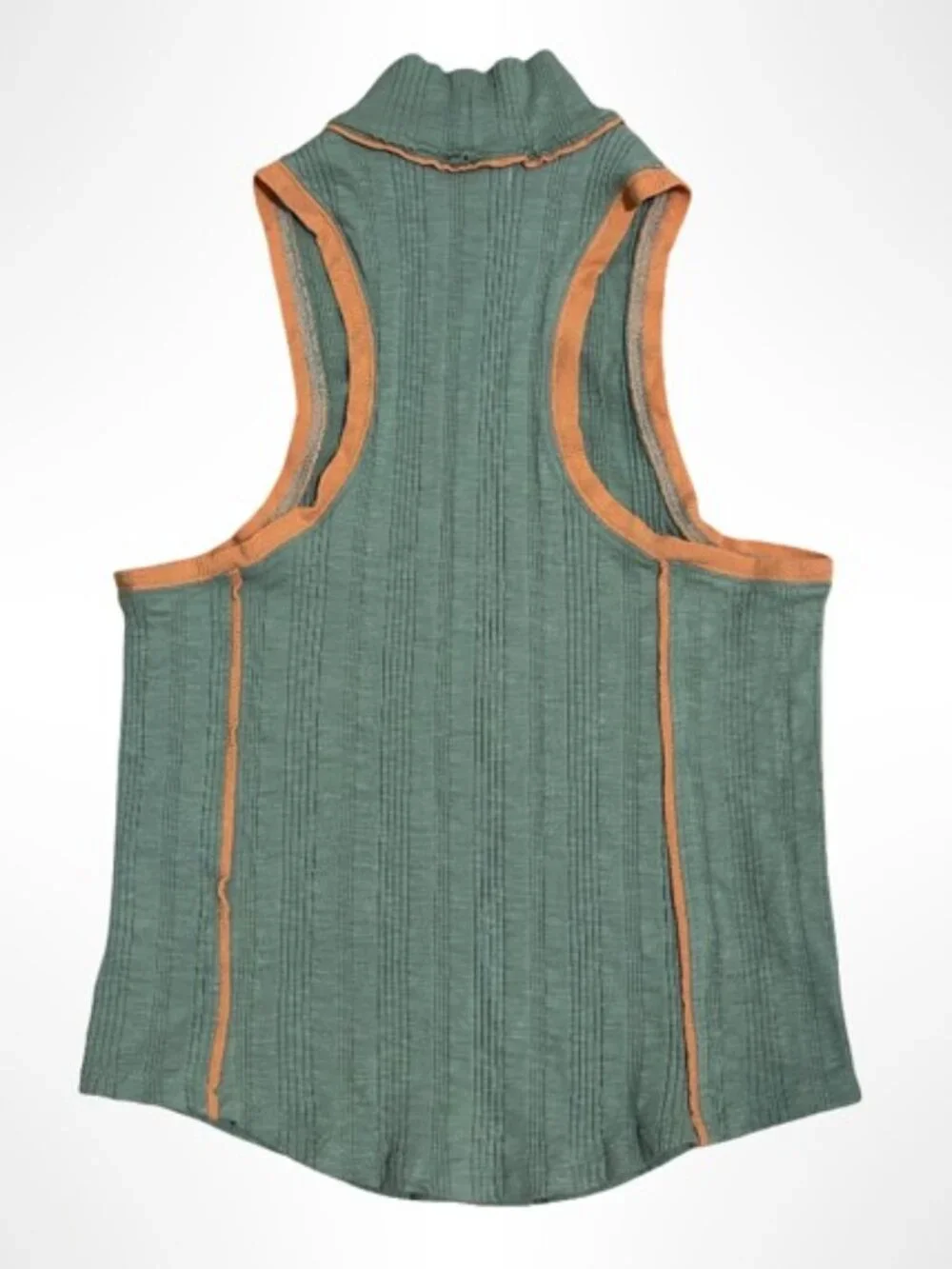 FREE PEOPLE WE THE FREE Marley Ribbed Mock Neck Tank Top Green Orange Size M